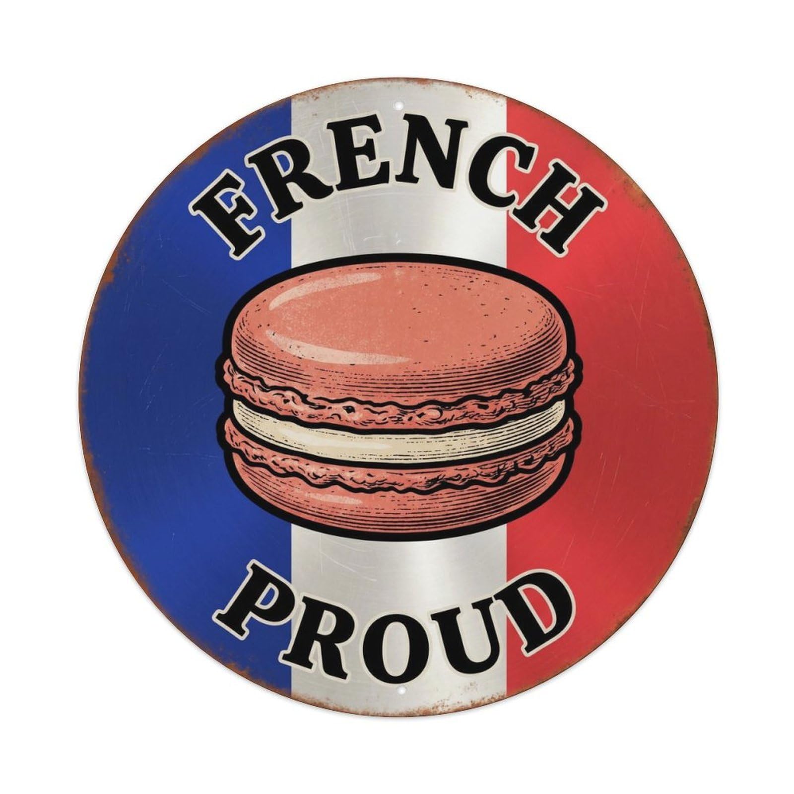 Olhnbad Style French Proud Macaron Cuisine Heritage Emblem Metal Tin Sign