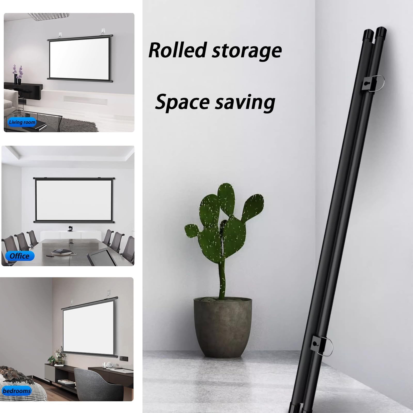 Manuale Telo Proiettore Avvolgibile,Schermo per Proiettore, Telo da Proiezione Interno Esterno, Home Theater Cinema Full HD 3D 4K,per Home Theater, Esterno E Interno, Film(16:9,60")