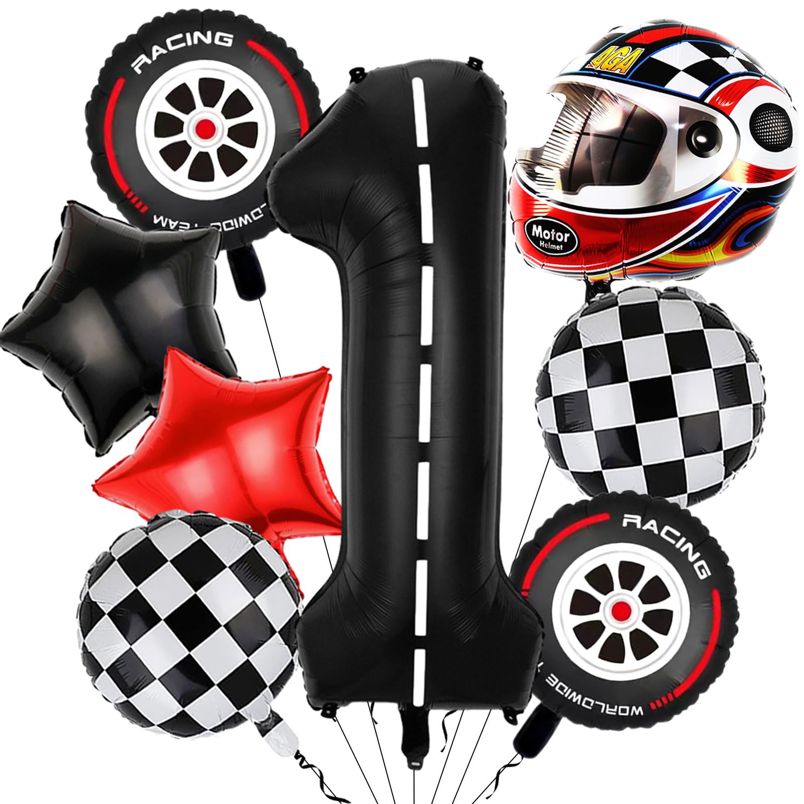 8PCS Race Car Balloons - 40 Inch Race Racetrack Number 1 Balloon - Tire Balloons for Cars Birthday Decorations - Racing Party Decorations