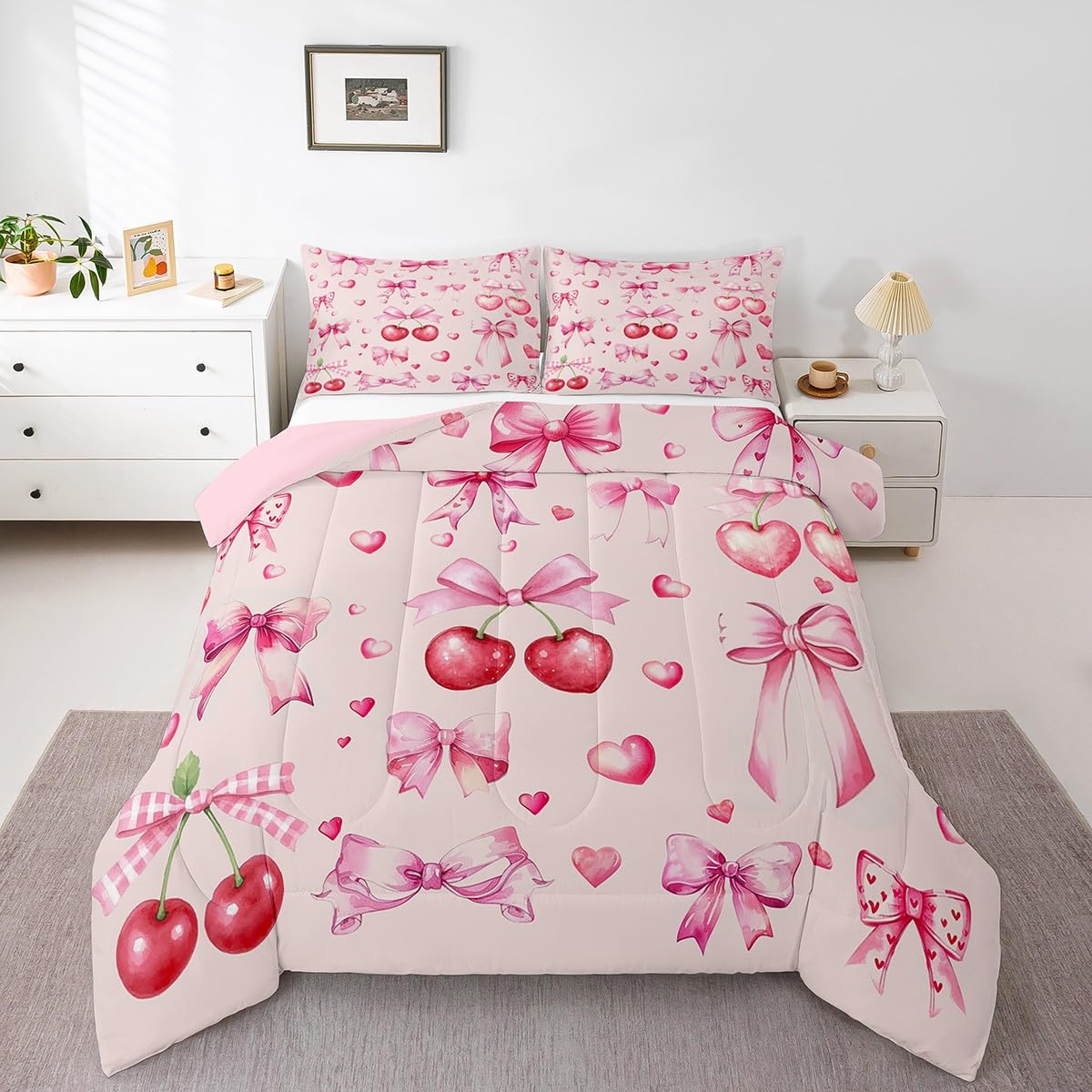 Edredón matrimonial de acuarela con lazo Feelyou y 2 fundas para cama infantil 1