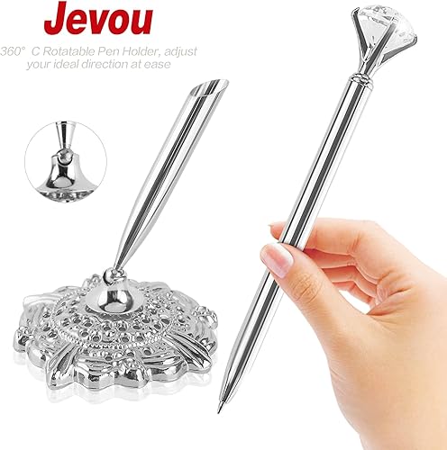 Miniatura 3 de Juego de bolígrafo redondo hueco con bolígrafo de cristal grande para boda, compromiso, fiesta, recuerdos, plateado