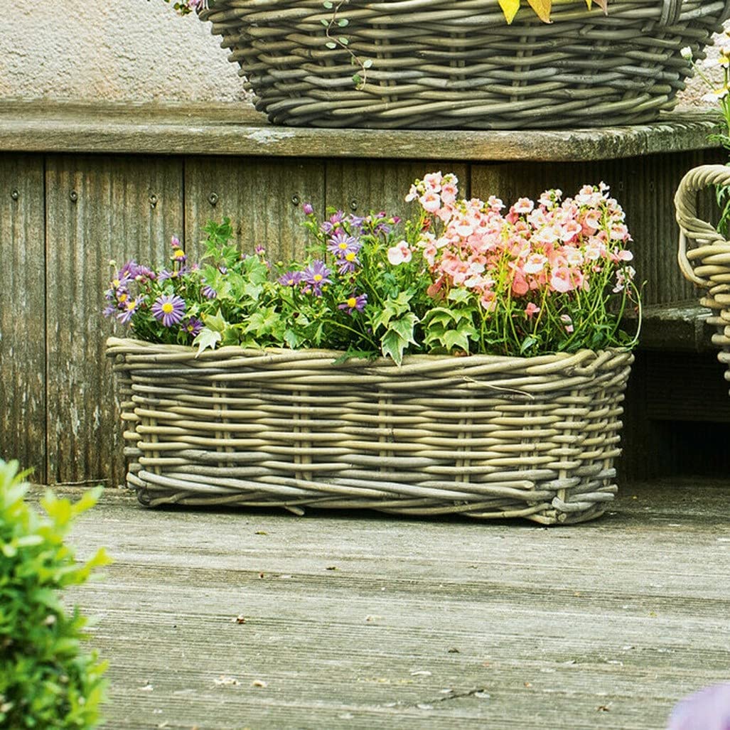 Rectangular Rattan Planter Grey & Buff Rattan Rectangular Trough