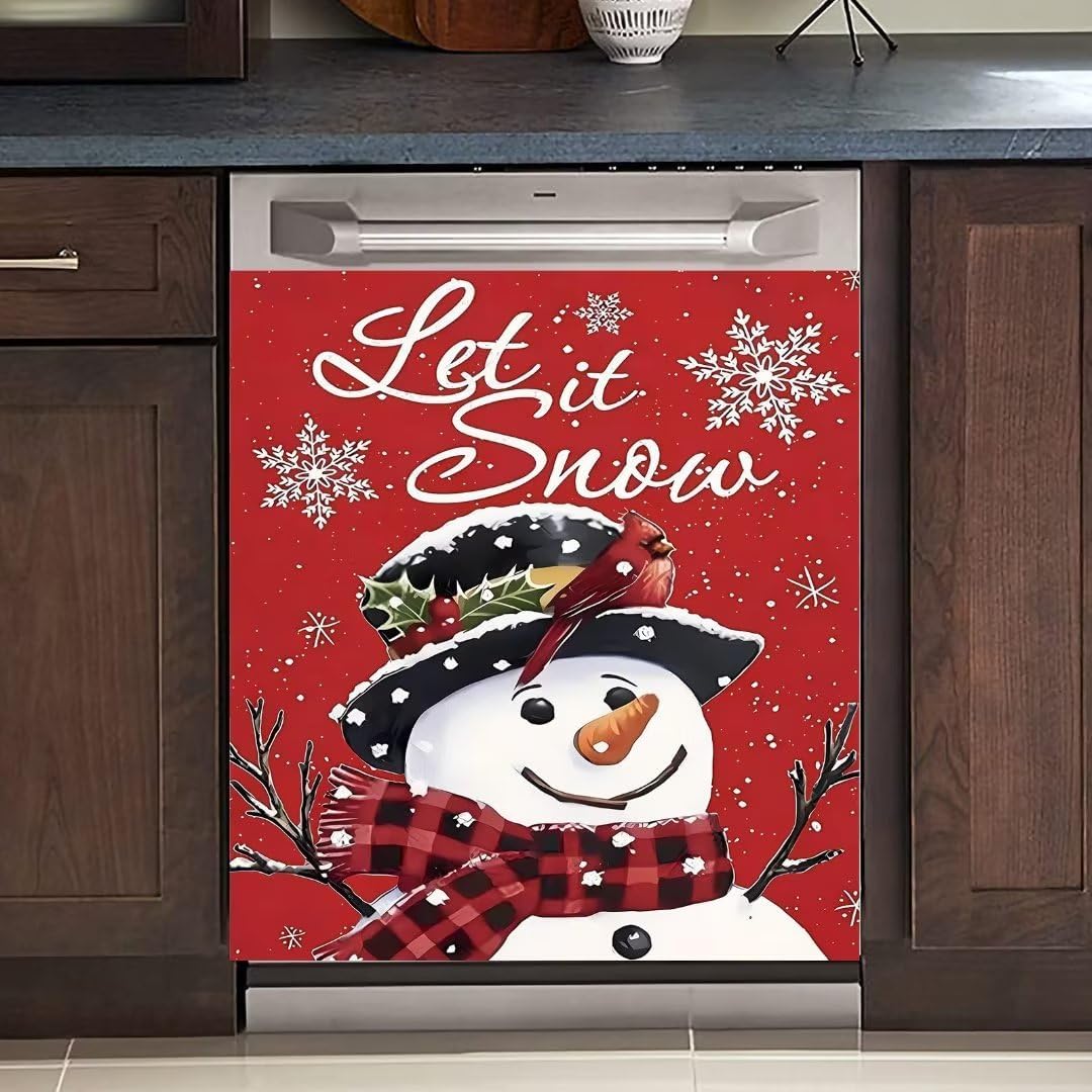 Christmas Snowman Dishwasher Cover Fridge Vinyl Stickers, Let it Snow Kitchen