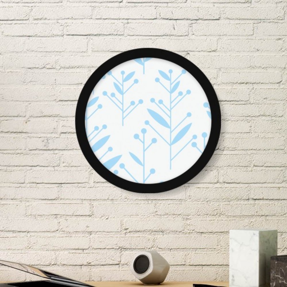 Peinture bleue bouton de fleur plante art cadre photo rond bois noir