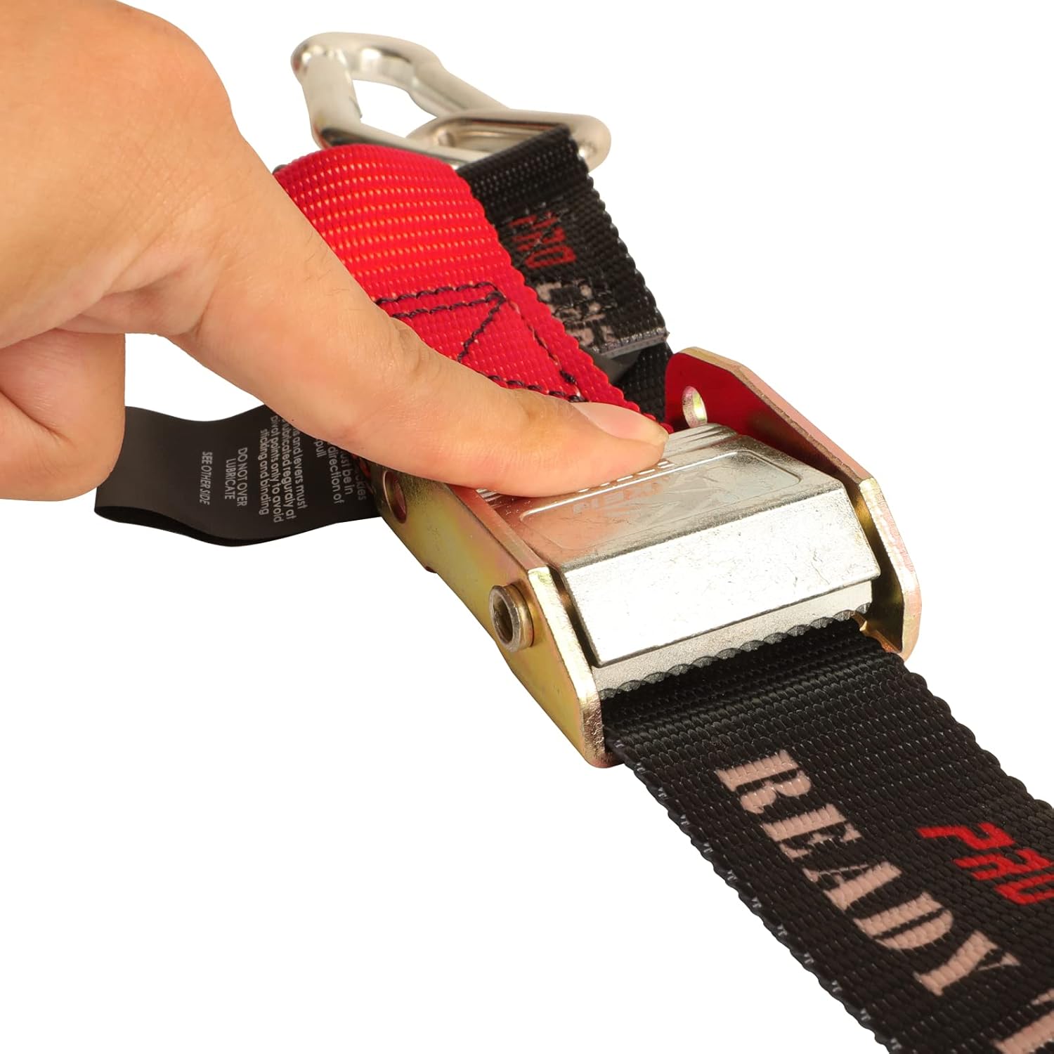 PRO CAKEN 2 PCS 1.5”Width Soft Loop Motorcycle Tie Down Strap-7ft-1500LB Break Strength,Fit for Moving Cargo,Lawn Equipment, Appliance,Motorcycle,with Premium S-Hook & Ratchet Mechanism-Red