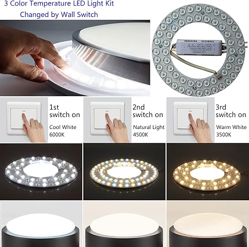 Miniatura 9 de OLYMSTAR Kit de luz LED para ventilador de techo de 15 W panel de luz LED para luces de ventilador de techo de montaje empotrado panel de luz LED de