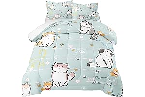 Adorable "Cat-Tastic" Comforter Set in Vibrant Blue for Twin Beds