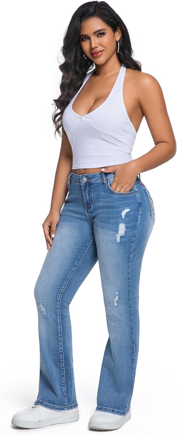 Stretchy Ripped Jeans Womens, Distressed Jeans for Women, Bootcut Jeans, Butt Lifting, Tummy Control, Mid Rise - Image 7
