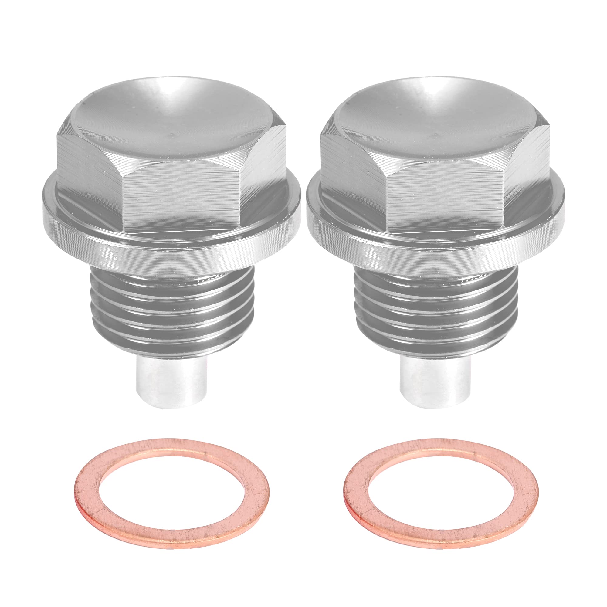 A ABSOPRO 2 Bouchon Vidange M16x1.5 Argenté Aluminium Aimant | Argenté, Aluminium, Avec Rondelle, Taille 28.5x24.6mm, Installation Facile, Remplacement Direct, Bonne Qualité