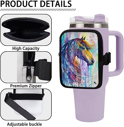 Miniatura 5 de Bolsa para botella de agua, bolsa para cinturón y vaso para mujeres y hombres, Caballo de pintura colorida, Zd-6420cz90-13