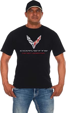 JH Design Mens Chevy Corvette T-Shirt C8 Logo The Next Generation 3 Colors Crew Neck Shirt