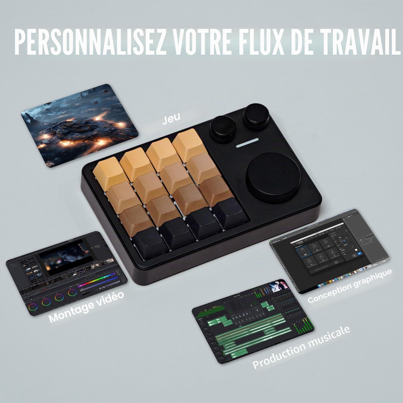 KiiBoom Cybrix 16 VIA Programmable Macro Pad - 16 touches + 3 boutons, pavé numérique de type C en aluminium, PCB remplaçable à chaud, clavier RVB, clavier numérique léger et portable pour Windows et
