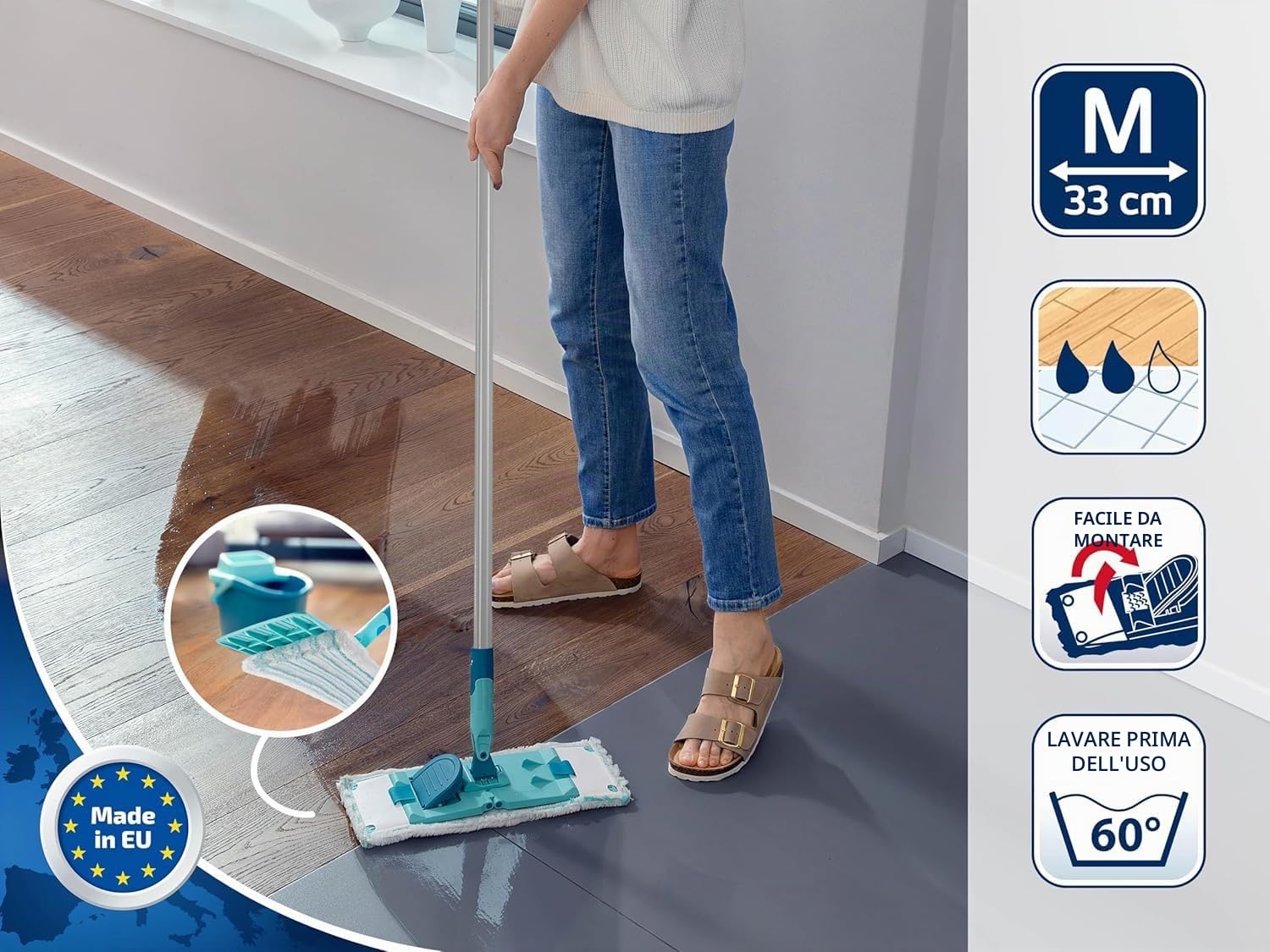 Leifheit Lavapavimenti PowerClean M, CleanBlade Micro Duo 33 cm