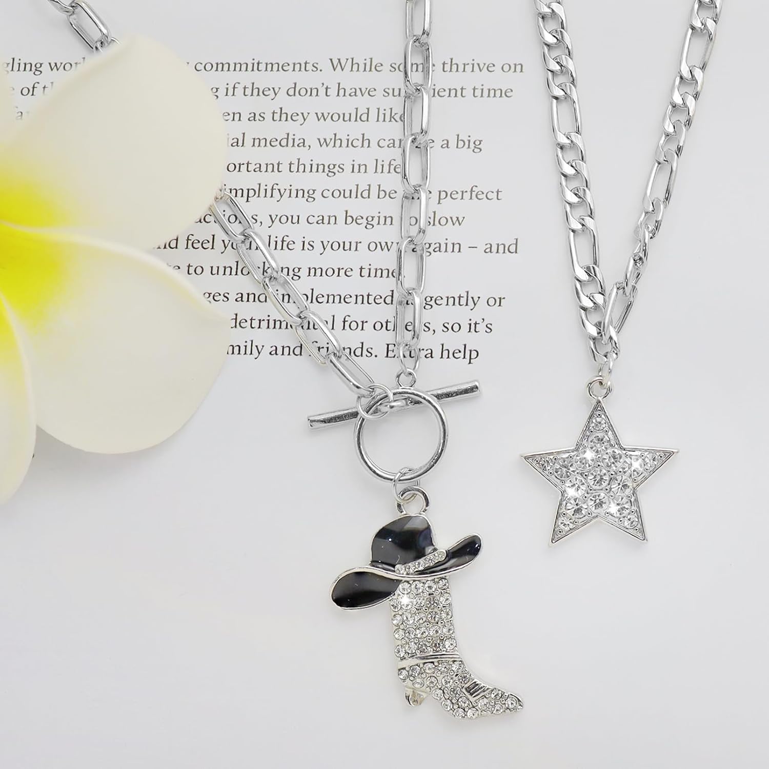 3 Pcs Cowgirl Necklace Earrings Western Jewelry Set for Women, Sparkly Rhinestone Stacked Cowboy Enamel Hat Boot Star Choker Western Earrings Necklace Country Jewelry for Women - Image 3