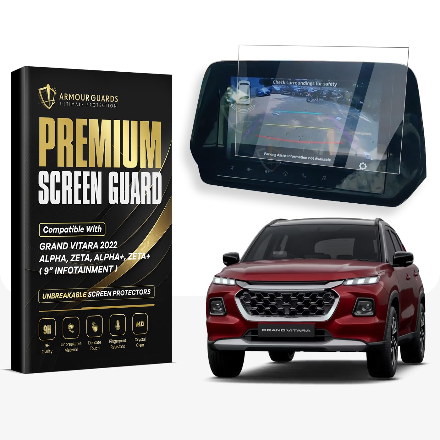 Screen Guard for Maruti Suzuki GRAND VITARA 2022 ALPHA ZETA 9 INCH || Music Infotainment System Protector || Car Audio Display Accessories [Not Tempered Glass] (9Inch)-image-22
