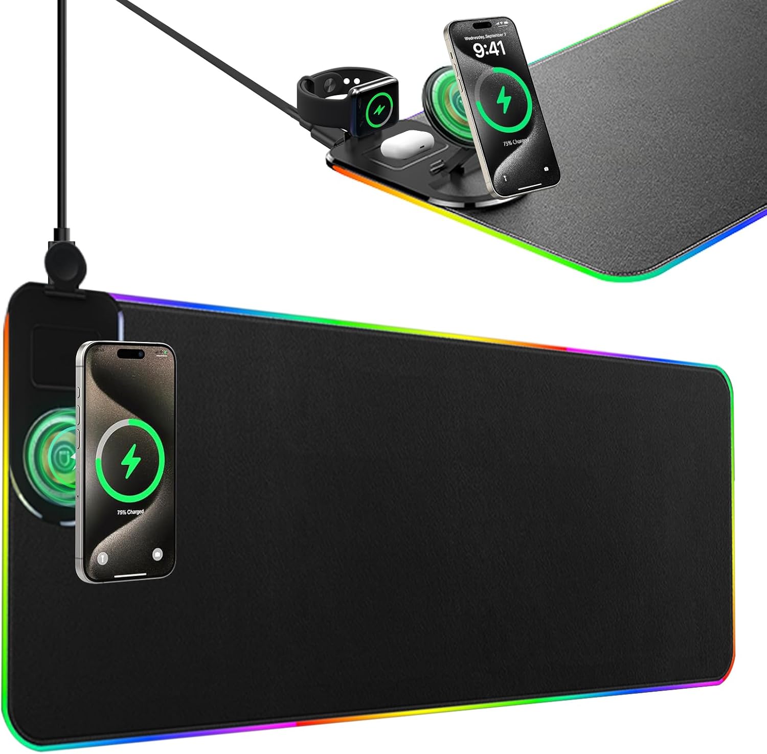 TriCharge Pad – Fabric Desk Pad with RGB Charging