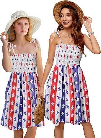 SANGTREE Girls Womens Summer Sundress Casual Smocked Floral Beach Holiday Dress, 18 Month - XL