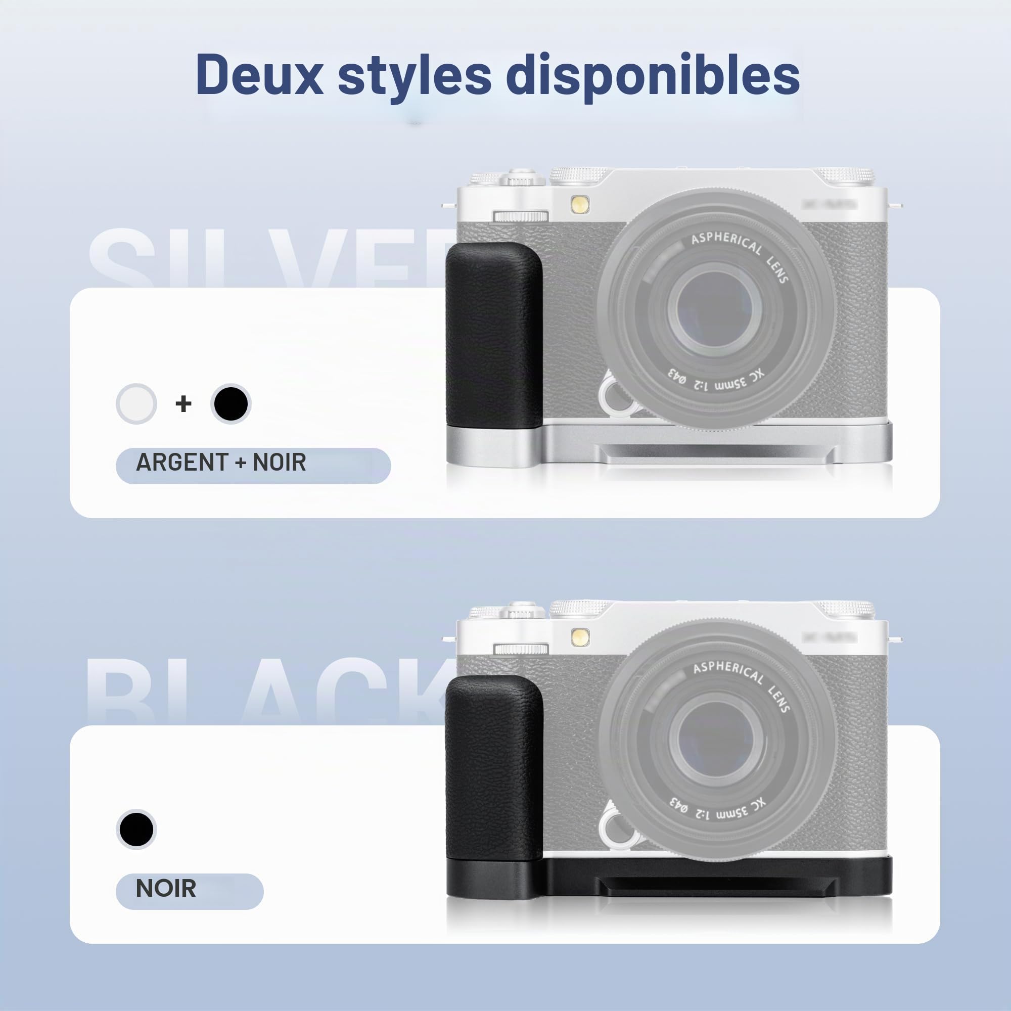 JJC XM5 Poignée en Métal pour Appareil Photo Fujifilm Fuji X-M5, Type Arca Swiss Support de Plaque à Dégagement Rapide avec Support en L en Silicone Antidérapant pour une Meilleure Prise en Main, Noir