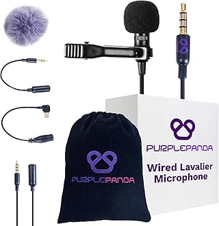 Purple Panda Wired Lavalier Microphone Omnidirectional – Attachable Lapel Mic Compatible with GoPro, DJI, Insta360, Tablet, iPad, DSLR, Camera, Ideal for Social Media Content Creators