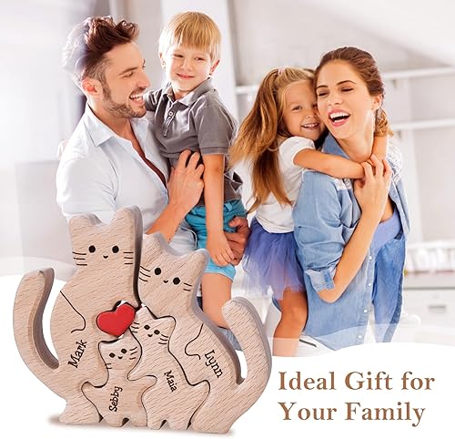 Miniatura 2 de Rompecabezas de madera personalizado con nombres familiares de 2 a 8, rompecabezas de madera de gato, rompecabezas de madera personalizable para
