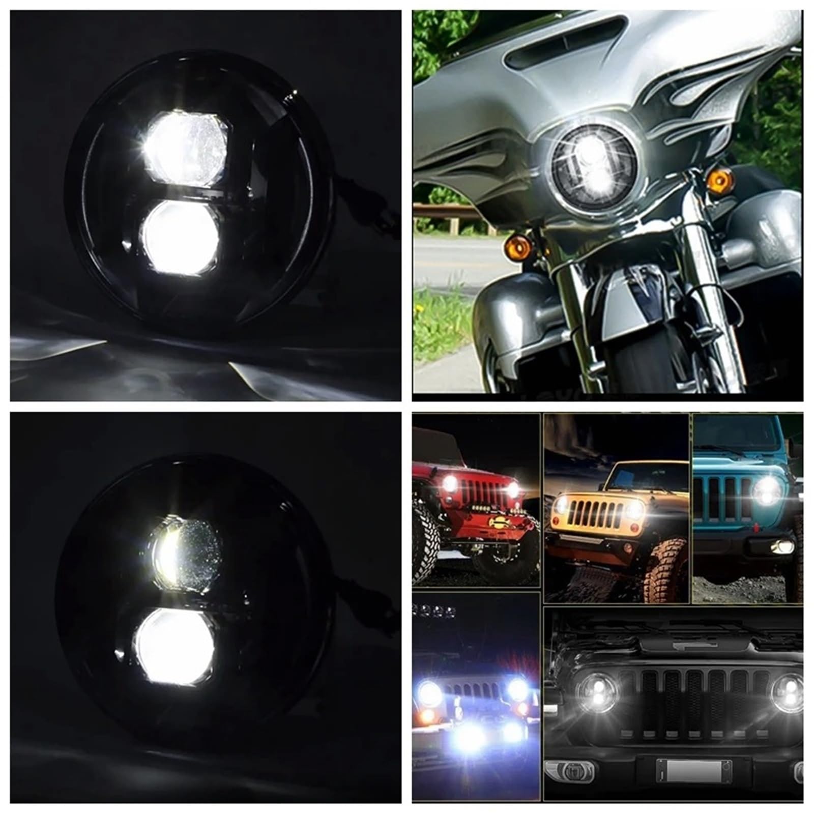 Feux Phares Voiture 1 Paire Phares LED 7 Pouces Feux Route/croisement H4 Avec Anneaux Lumineux Jour (DRL) Pour Jeep Pour Wrangler TJ Unlimited JK CJ-7 CJ-8 Scrambler Phares Avant