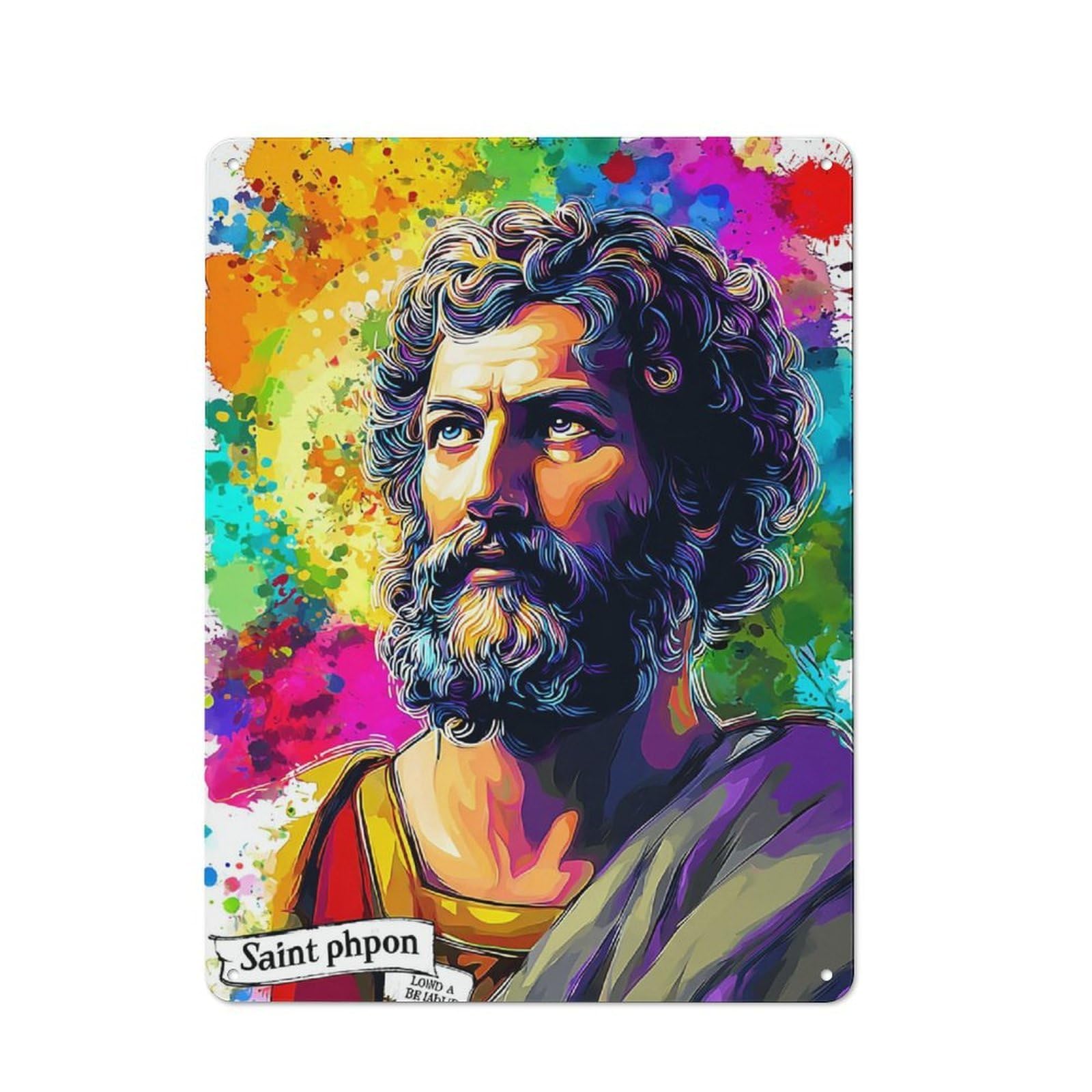 Junmoney Saint Phbon A Colorful Portrait Metal Sign 40X30cm With For Hallway Wall, Rustic Decor, For Furnishing A New Hallway With Rustic Decor