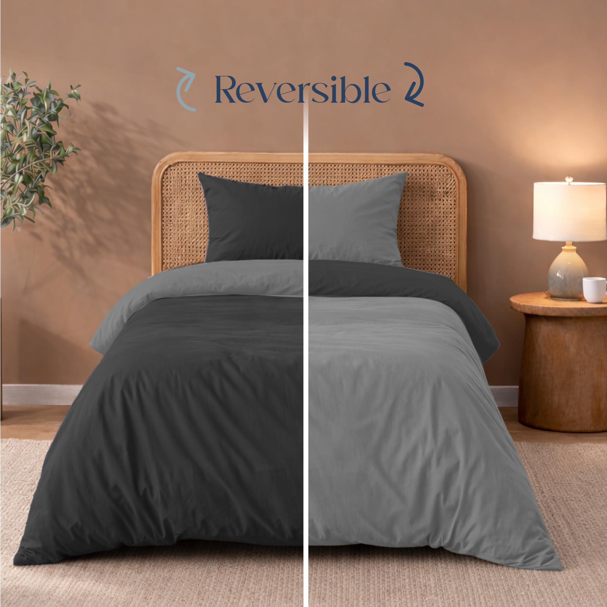 Twinzen Funda Nordica Cama 135 x200cm Reversible Gris Oscuro/Gris Claro, con 1 Funda de Almohada de 50x70 cm - Fundas Nordicas Cama 135 Microfibra - Oeko-Tex