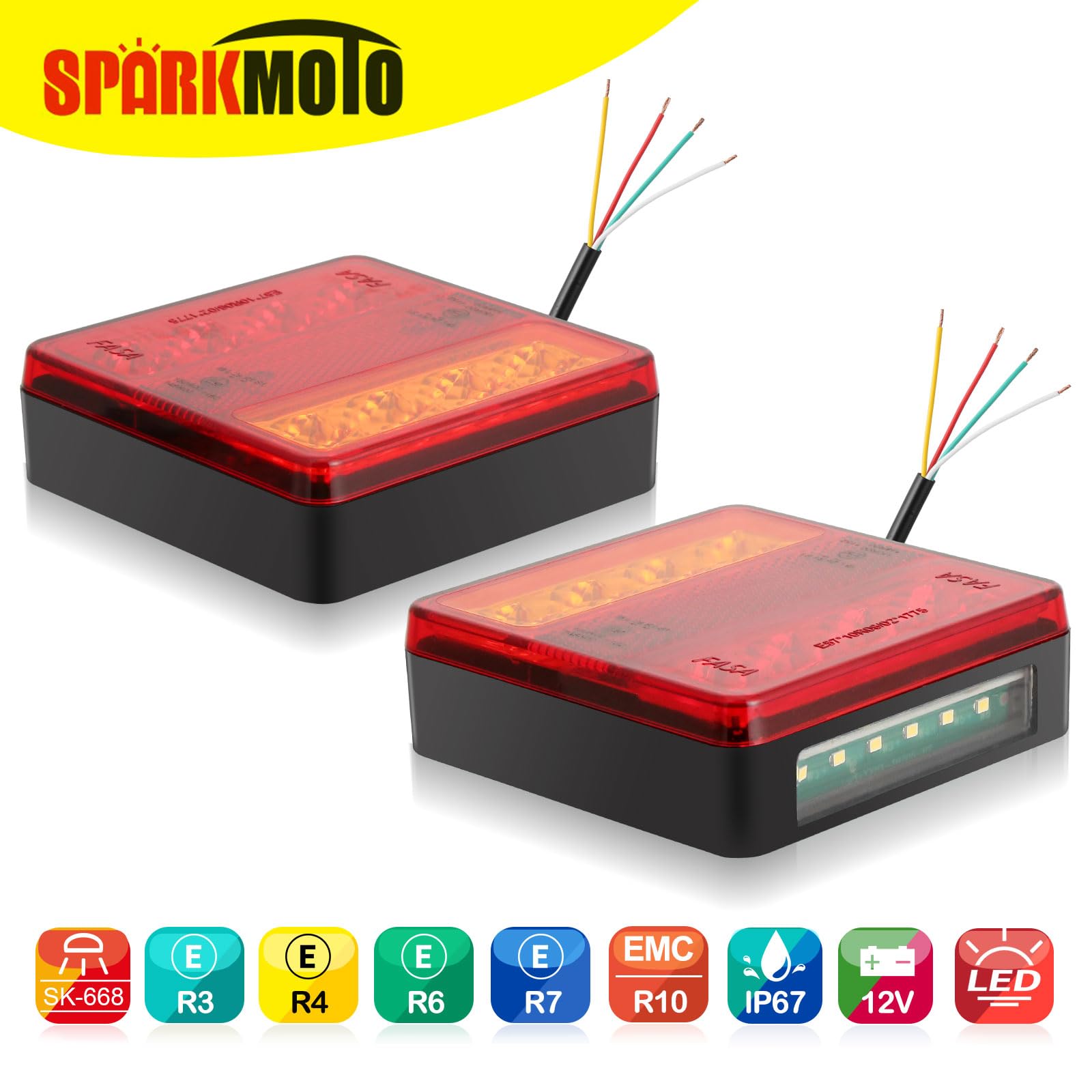 SPARKMOTO 2 X Fanali Posteriori LED Per Rimorchio - Impermeabili IP67, 12V, Omologati ECE - Per Trattori E Agricoltura