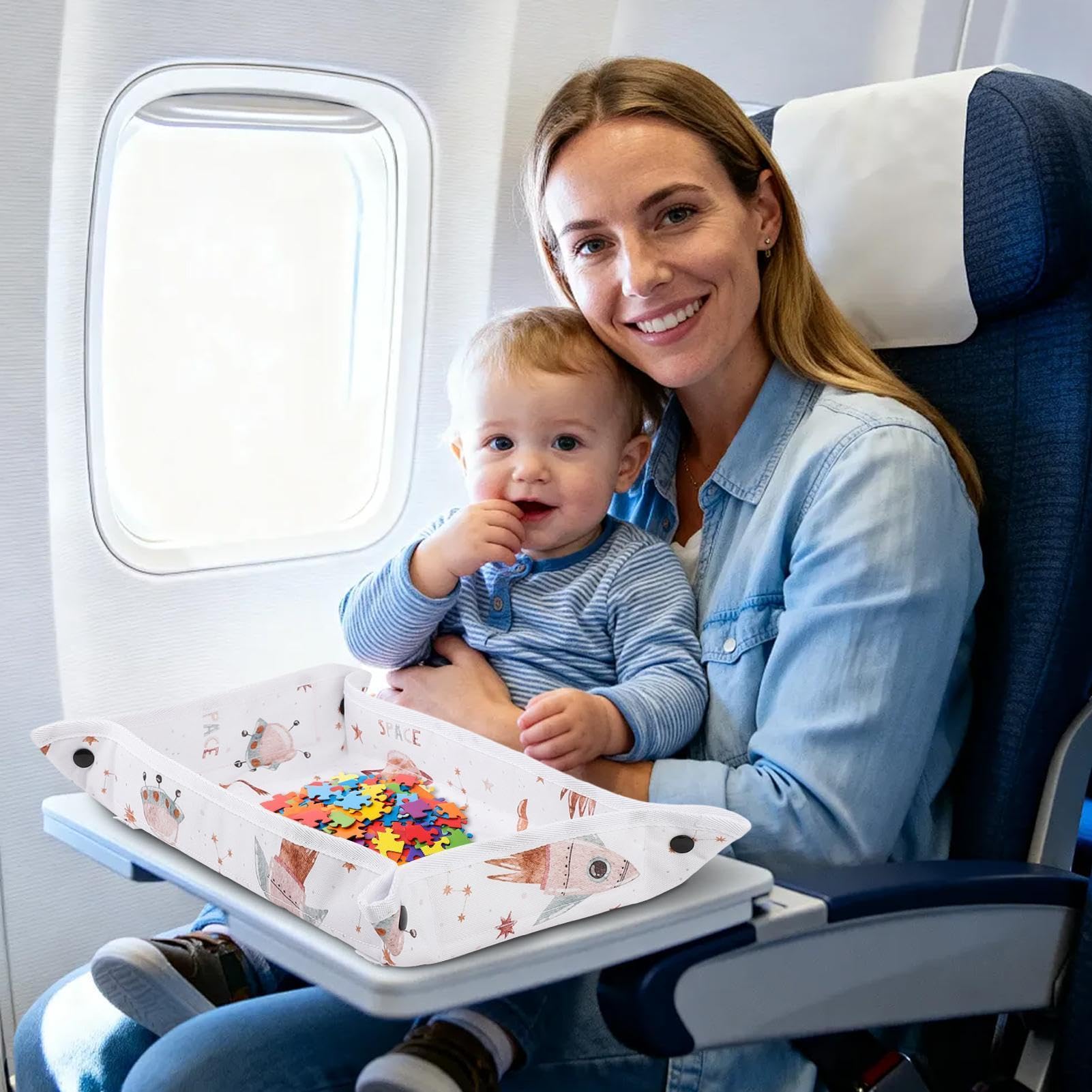 Generico Copertura per Vassoio Aereo - Con Tasca Impermeabile Fantasia Cartoni Animati - Coprivassoio da Viaggio per Aerei - Per Bambini E Bambine Tavoli Da Pranzo Viaggi In Auto Voli Lunghi