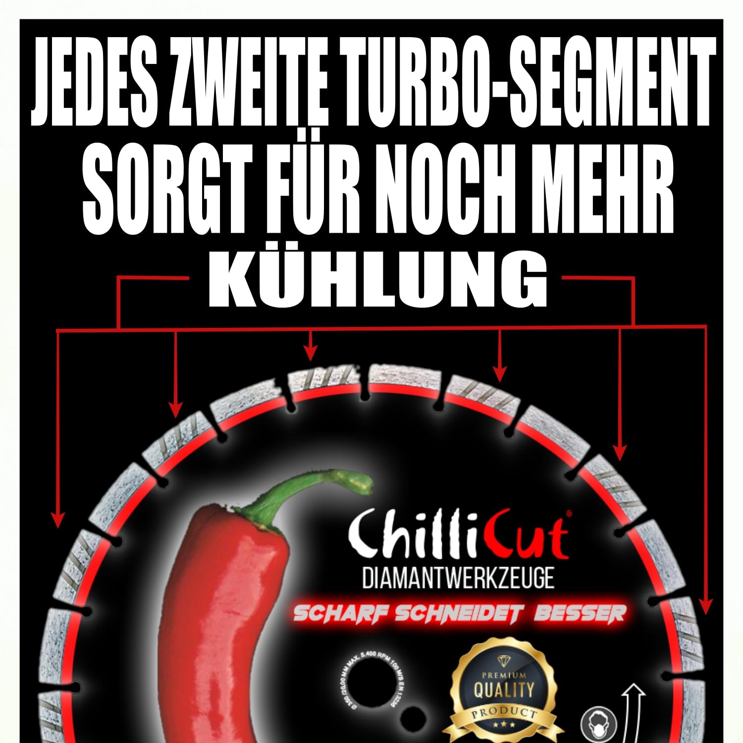 ChilliCut Diamanttrennscheibe CHILLI ROXX 5er Set Ø 125 mm | Profi-Diamantscheiben für Beton, Stahlbeton, Granit & Klinker | Turbo-Wechselsegmente | EN 13236