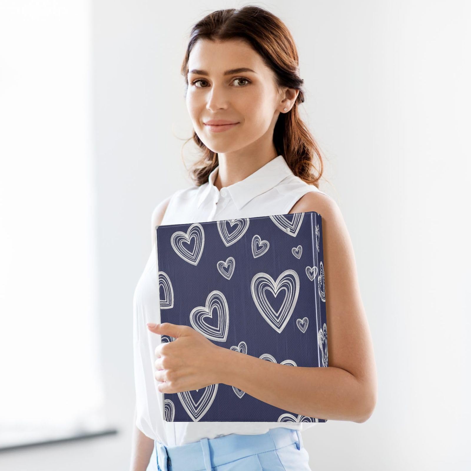 Carpeta de 3 anillos de 1.5 pulgadas con corazones de garabatos blancos, carpeta de anillos redondos con clip de metal, organizador A4 para el hogar y la oficina, paquete de 2