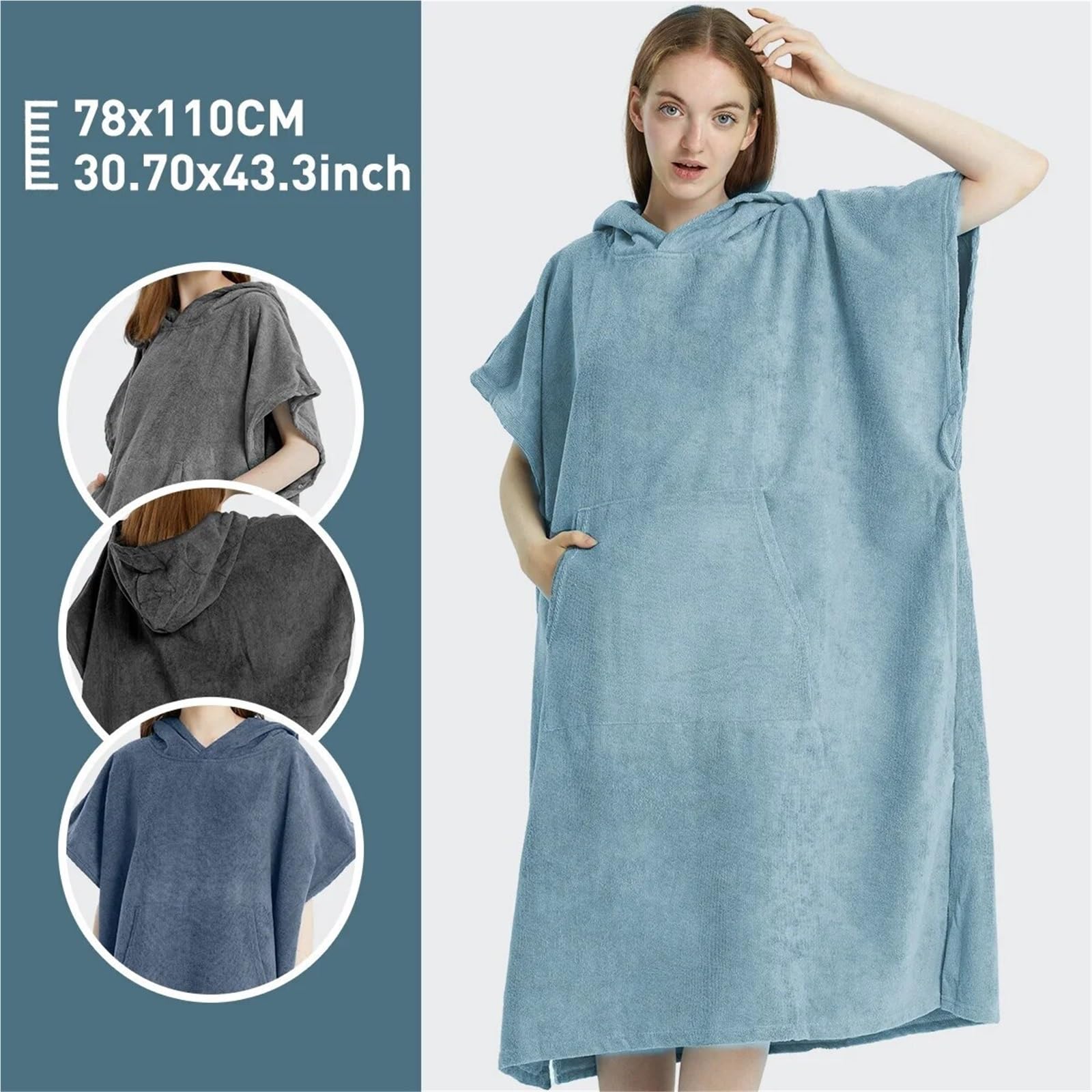 Poncho de Surf con Capucha Poncho de Surf, Toalla, Secado rápido, Sudadera con Capucha, Bata Playa Microfibra, cambiante, baño, for Adultos(Dark Blue)