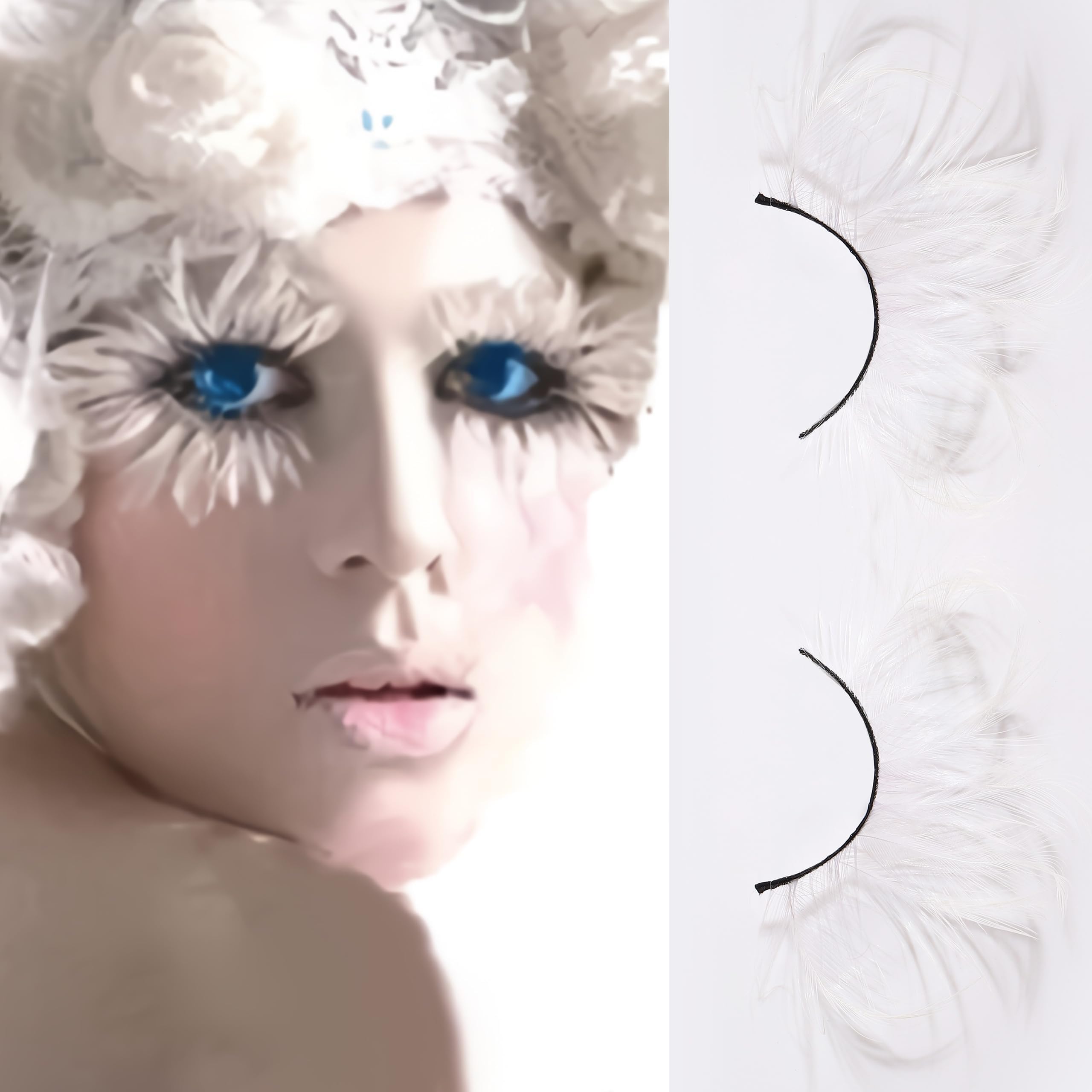 White halloween lashes Peacock feather eyelashes The White Queen Dramatic eyelashes