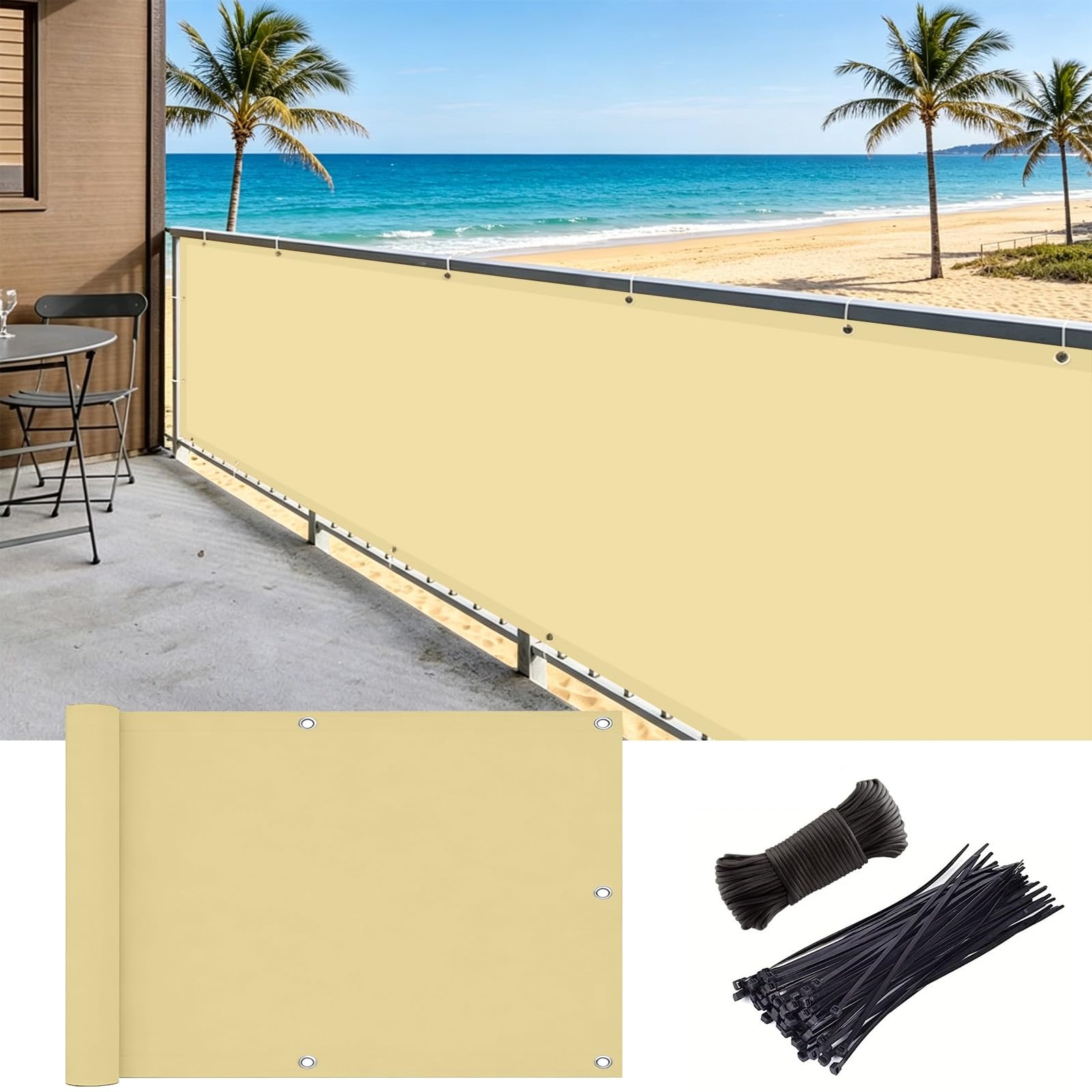 Frangivisto Balcone 0.85 x 5 m Protezione Impermeabile Copri Ringhiera Balcone Privacy Frangivento Protezione UV Frangivisto, Rete Ombreggiante per Veranda, Terrazza, Giallo sabbia