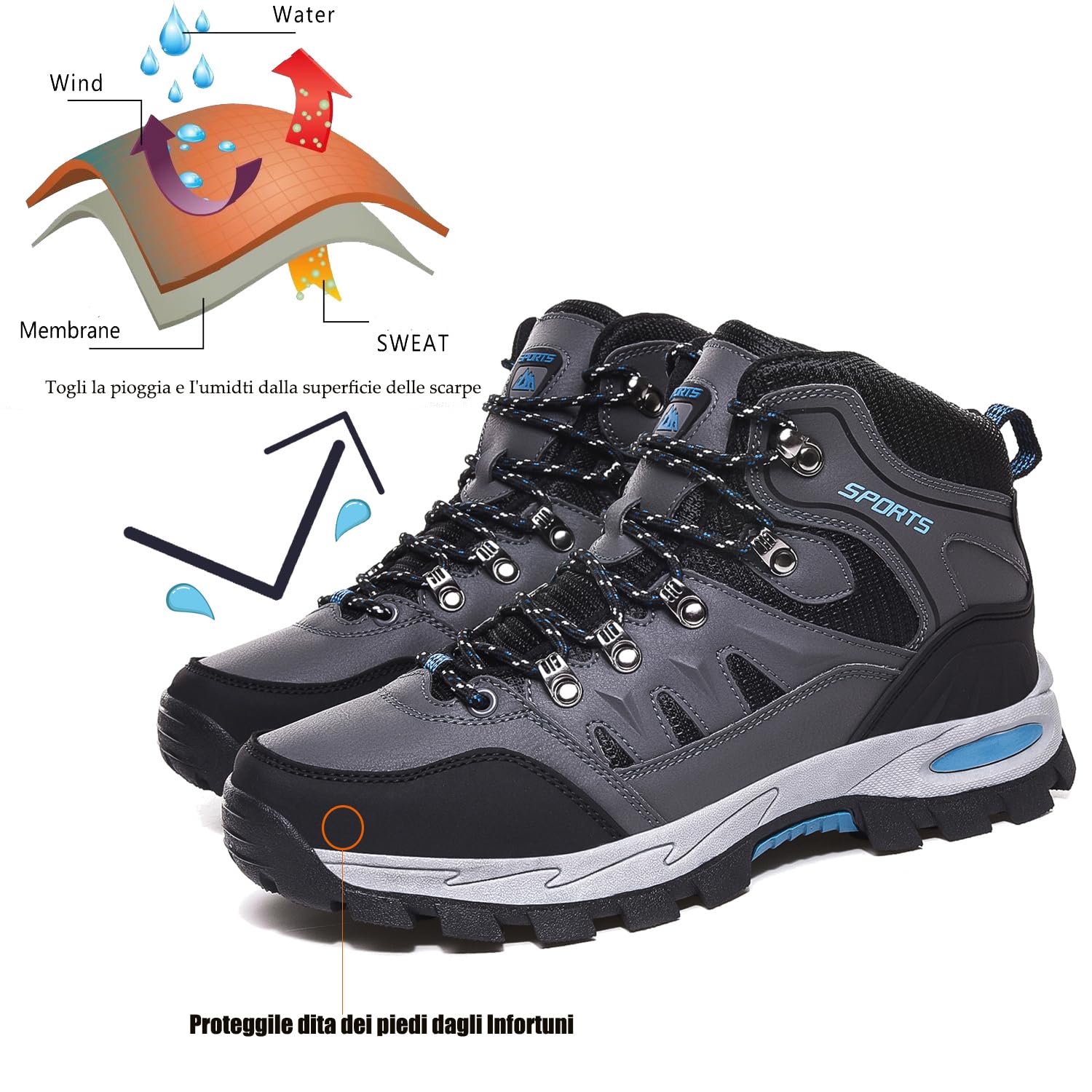 Scarpe da Trekking Uomo Donna Arrampicata Sportive Impermeabili Traspiranti Passeggiate Stivali per Antiscivolo Sportive All'aperto Scarpe da Escursionismo A22Grigio 39EU