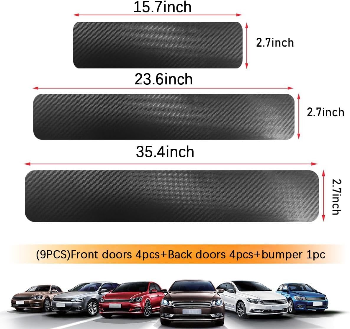 Car Door Sill Protector，9PCS Car Bumper Protector, Carbon Fiber Door Sill Strip,Rear Bumper Protective Film,Universal Automobile Accessories Threshold Protection Sticker