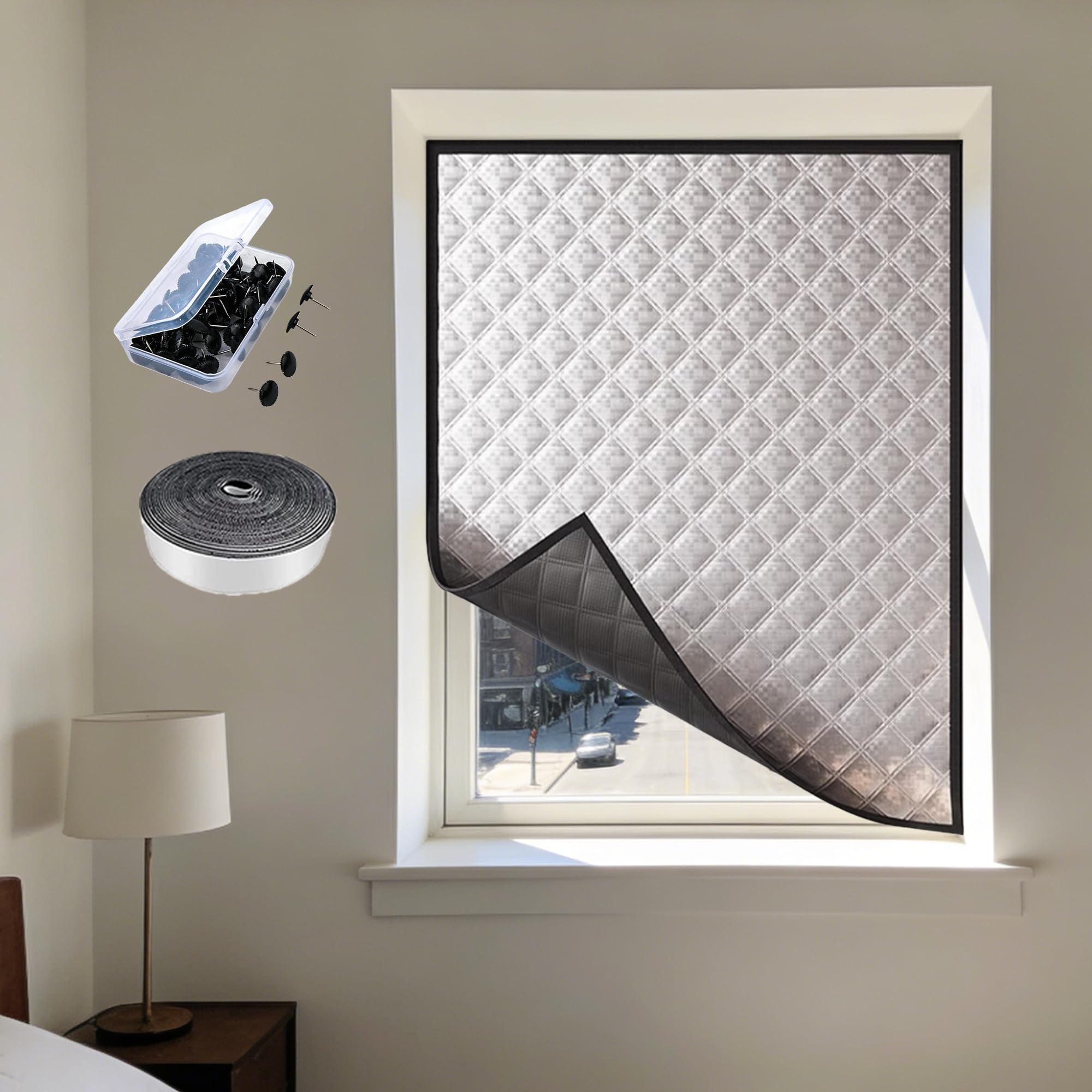Fensterisolierungsset 60 x 300 cm Hitzeschutz Kältedämmung Isolierfolie Fenster Winter Einfache Montage Ohne Bohren für Fenster Winterfest Machen, Silber