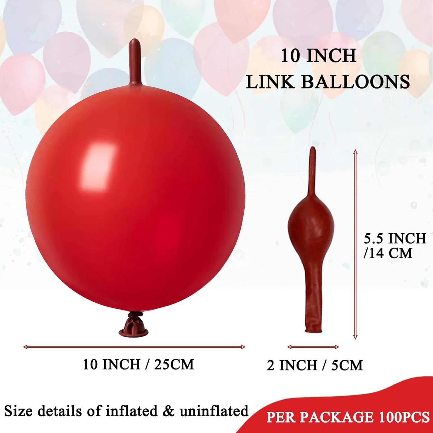 IN-JOOYAA 10 Inch Red Link Balloon 100 Pcs Quick Linkable Balloon for Party Decoration