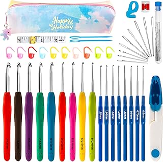 Crochet Hooks 43 Pcs,Drawdart 17 Sizes Ergonomic Crochet Hook Set with Case and Crochet Accessories,Extra Long Crochet Needles for Arthritic Hands,Crochet Kits Suitable for Knitter Enthusiasts