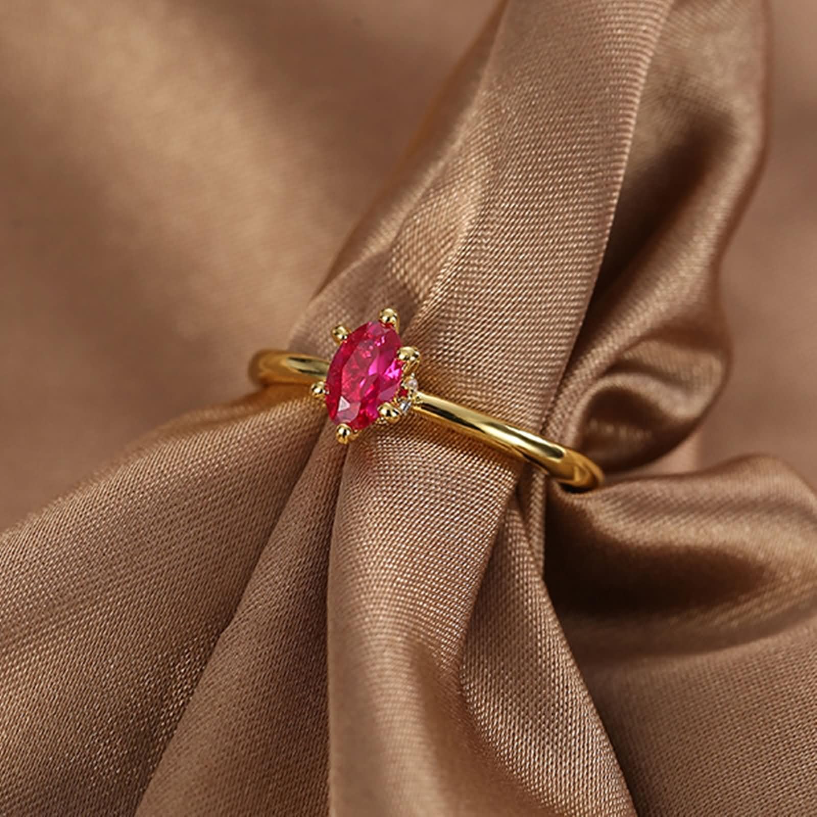 Beydodo Anillo Compromiso Oro 9 14 18 K para Mujer con Marquesa con Rubí Creado y Moissanita, Anillo Mujer Oro Matrimonio