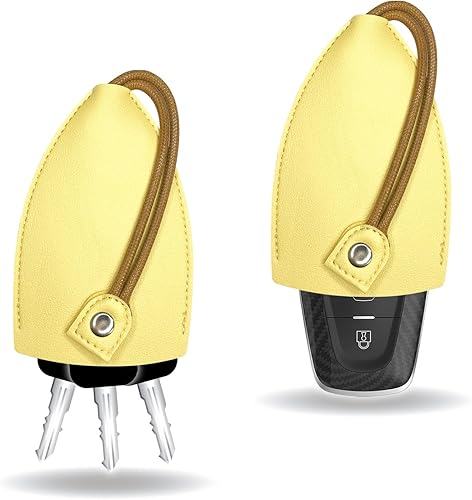 pvotawp 2 fundas creativas extraíbles para llaves, de cuero de gran capacidad, lindo protector para llavero con gancho de soporte (amarillo)