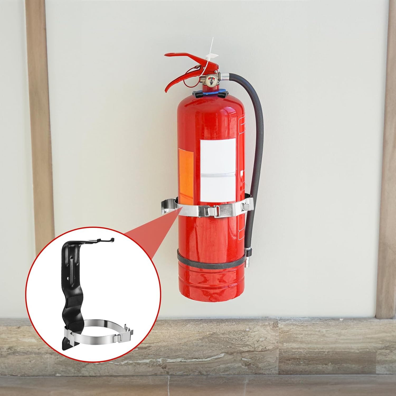 Fasmov 5 Pack Fire Extinguisher Bracket, 5 lb Wall Mount Stainless Steel Fire Extinguisher Holder, Heavy Duty Fire Extinguishers Holder for Home Truck Vehicle, Black