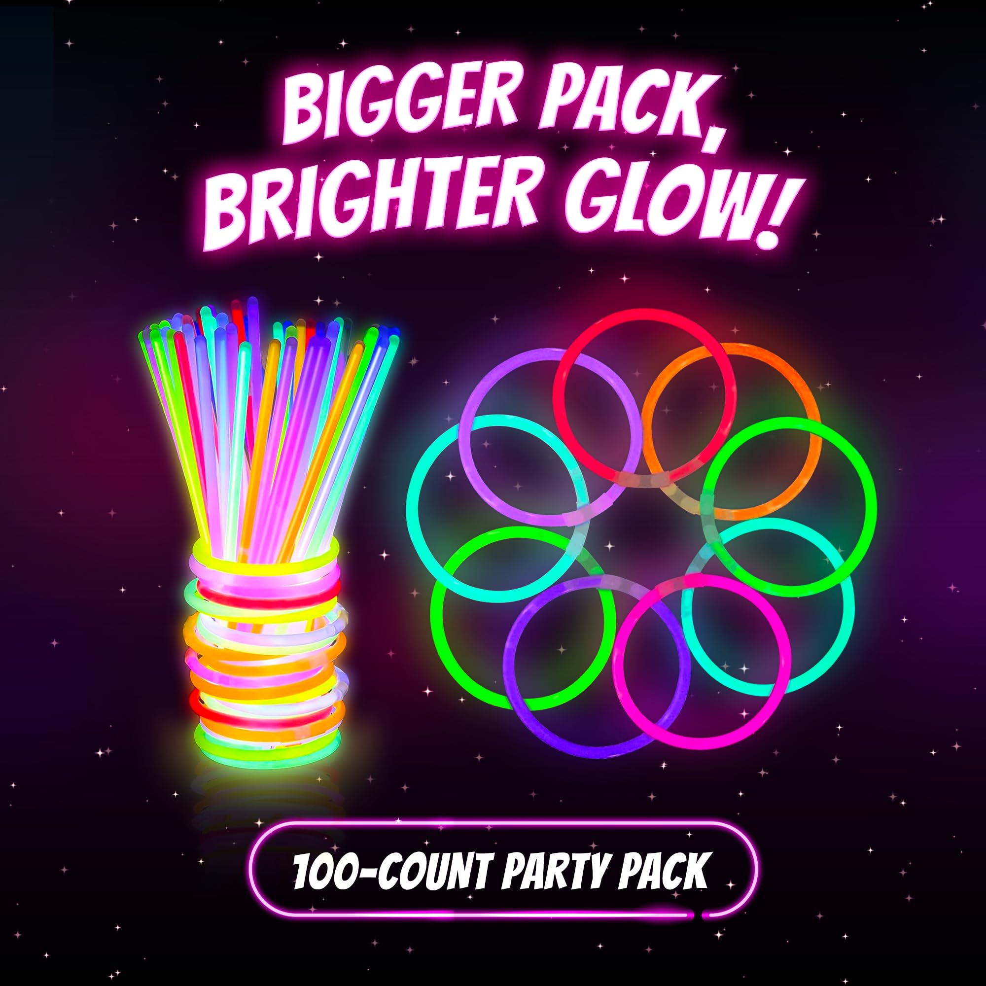 100 Bracelets Fluorescents Lumineux - Fête, Néon - Brillent Dans Le Noir