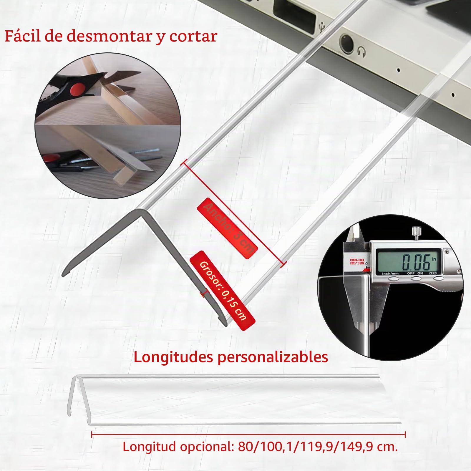 Tira Angular autoadhesiva 800 x 30 x 30 mm | Pack de 2 Protectores de Bordes Transparentes para Esquinas de Pared de PVC Perfil Angular de plástico