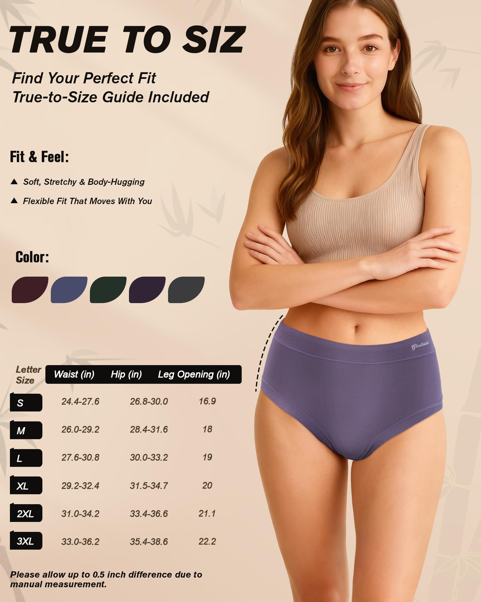 Mutande in bambù da Donna Confezione da 5 Pezzi Morbide Come la Seta Slip Altamente Traspiranti Comode e Prive di Etichette