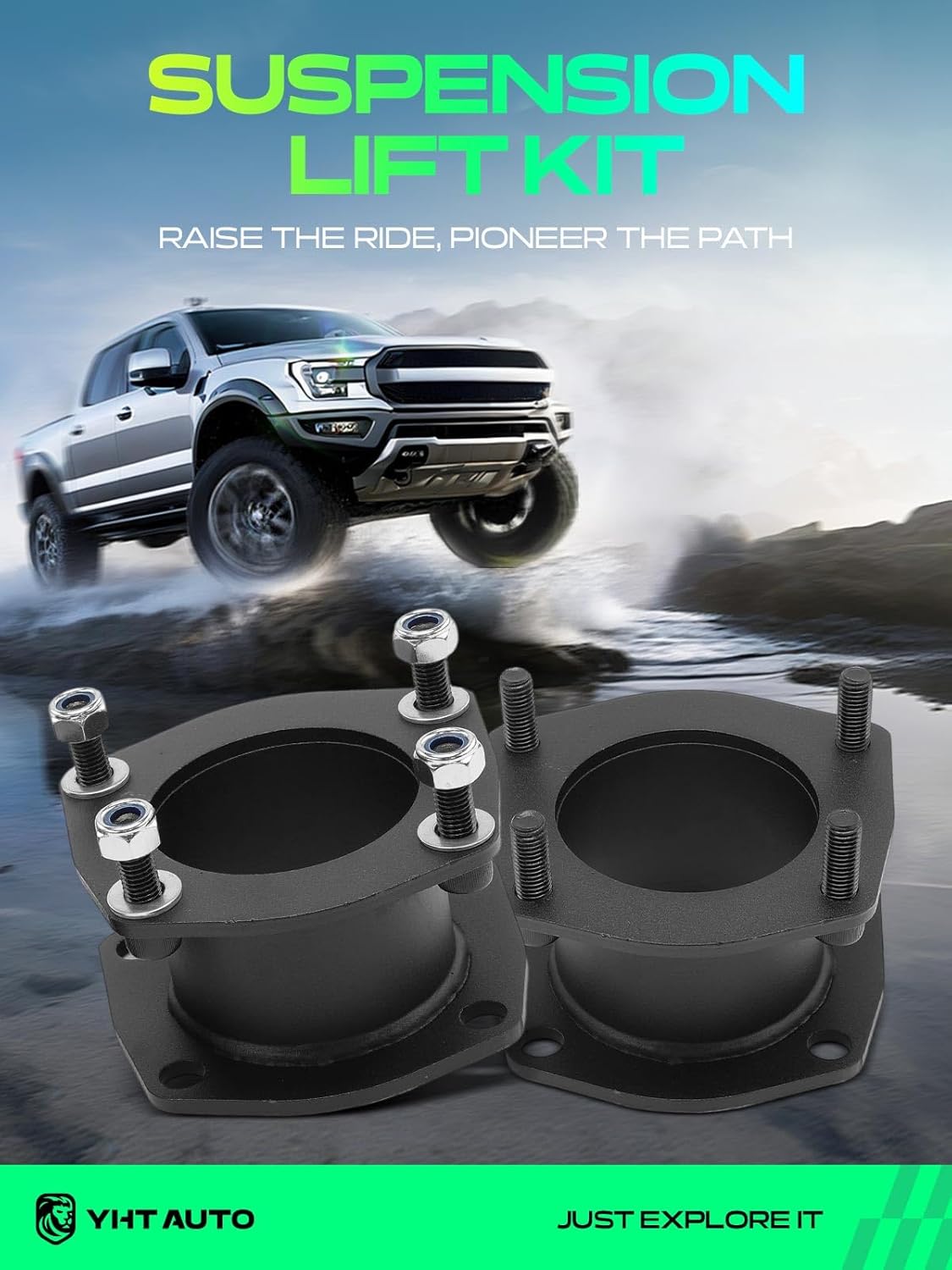 YHTAUTO 3 Inch Front Leveling Kit Fits Jeep WK XK Series, 2005-2010 Grand Cherokee, 2006-2010 Commander | Strut Spacers Raise the Front By 3 Inch | 2PCS Suspension Leveling Kit w/Hardware