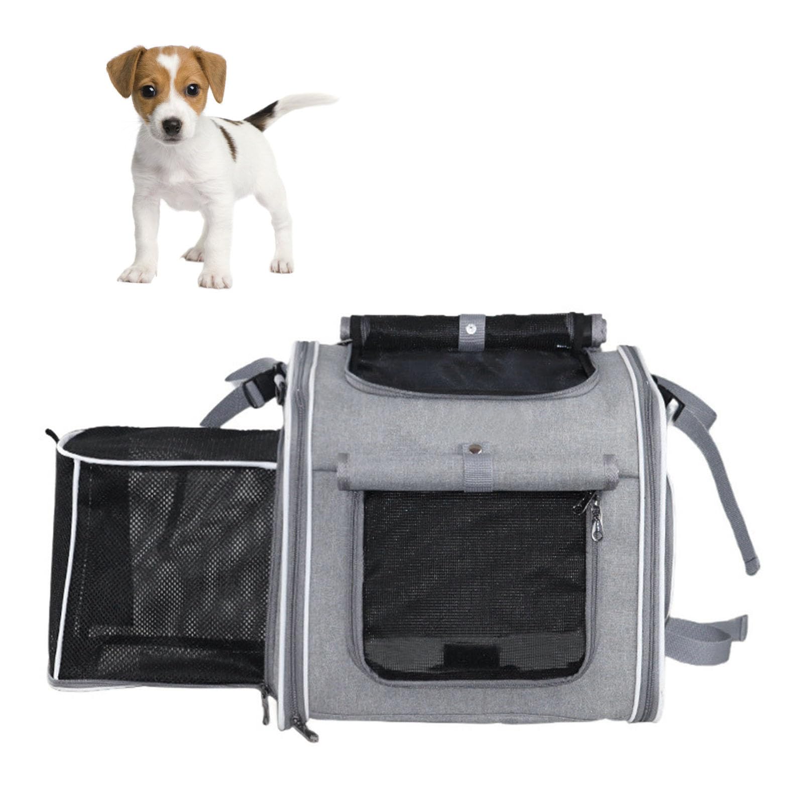 Luocute Panier de Vélo pour Chien, Sac à Dos de Transport Extensible à Côtés Souples avec Support de Guidon Dégagement Rapide et 4 Fenêtres en, pour Chiots de Petite et Moyenne (Grey)