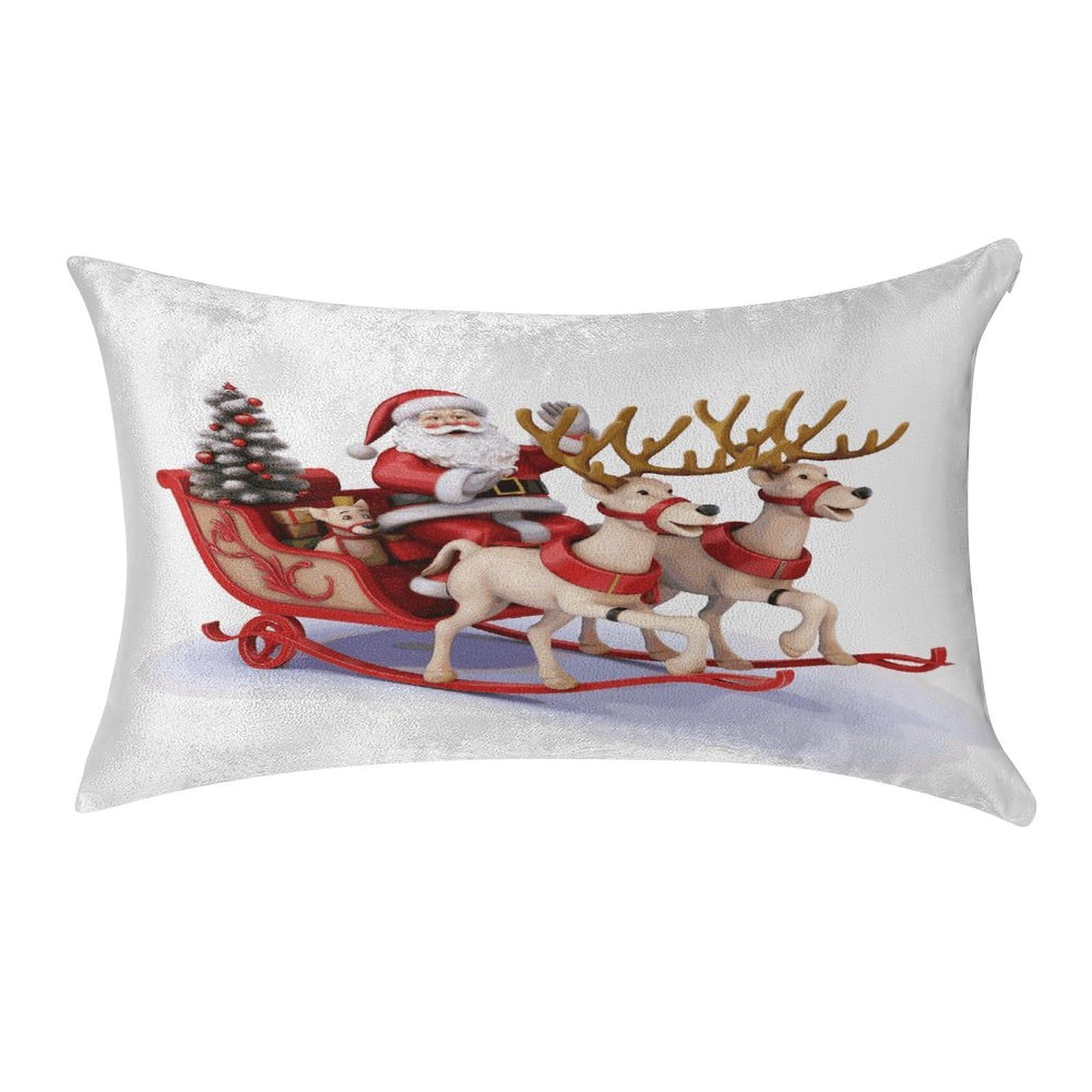 MUSM Santa Claus Reindeer Sled Pillow Case 12"X20" Luxury Velvet Throw Pillow Cover Fade Resistant Cozy Soft Pillowcases Pillow Protector Pillow Shams Lumbar Pillow Shells for Home&Gifts