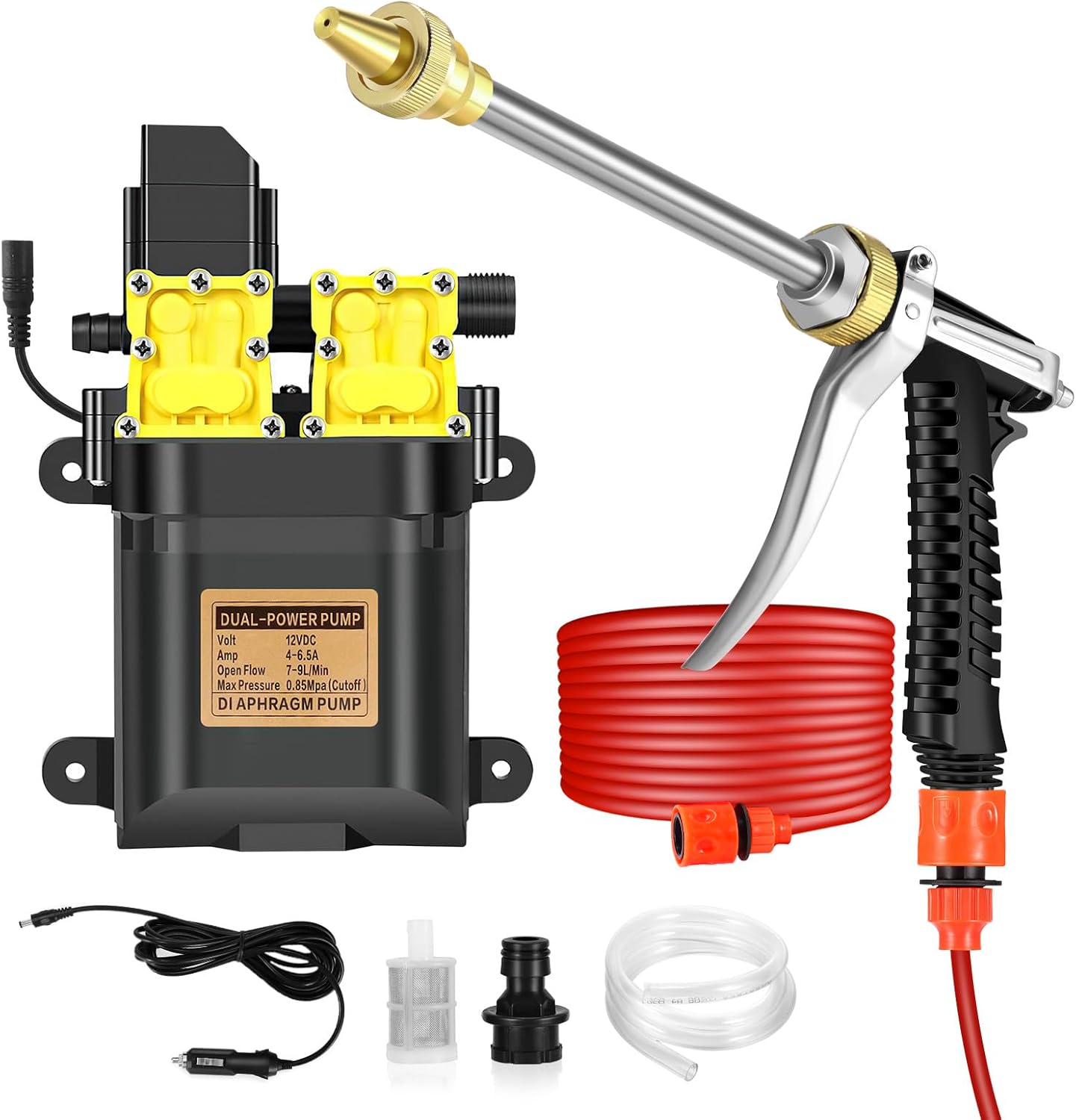 Car Pressure Washer - 100W 160PSI Portable Electric Washer Pump with 20 Feet PVC Hose 12V Pressure Washers for Home Garden Car Vehicles Cleaning Pet Shower (Dual Pump-B)