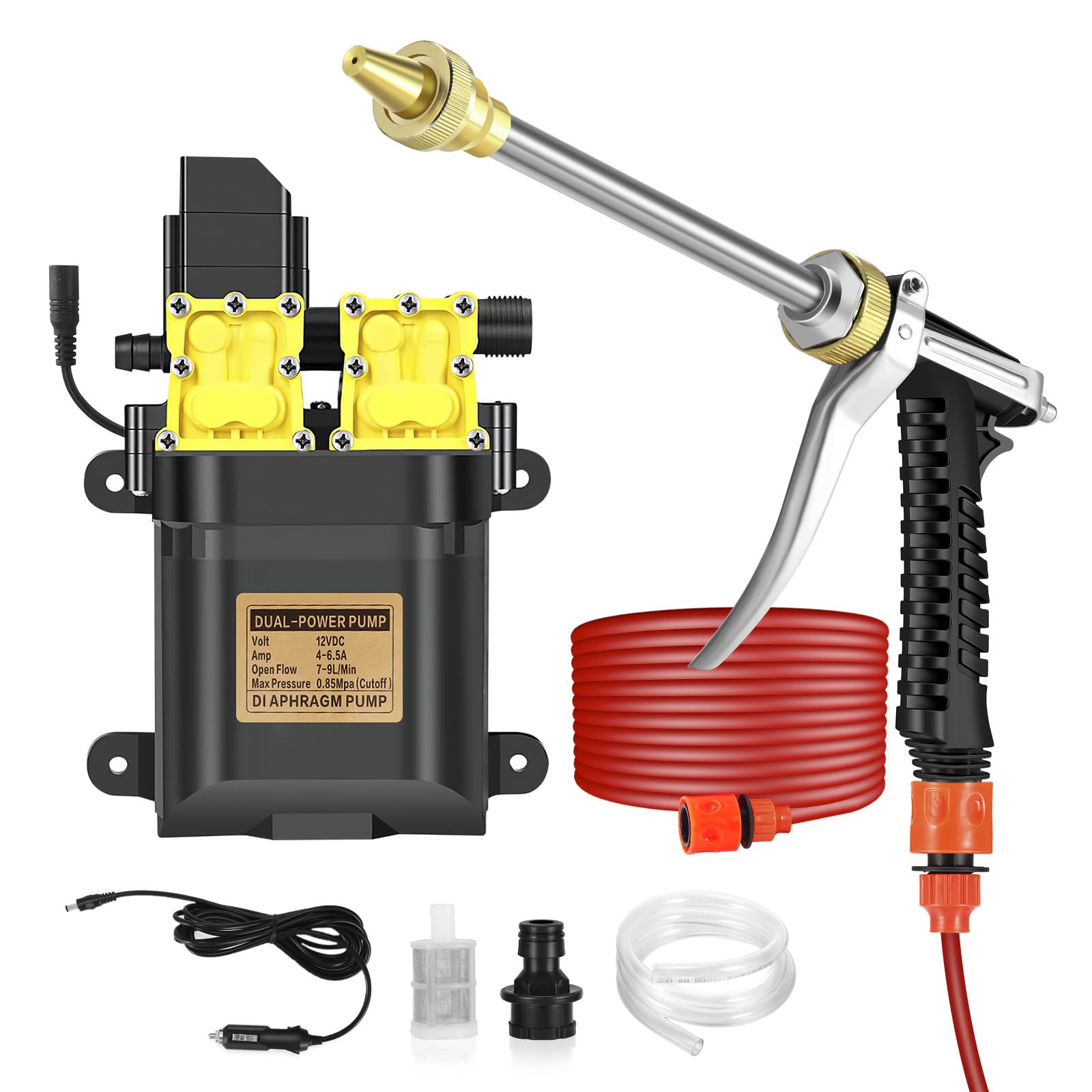 Car Pressure Washer - 100W 160PSI Portable Electric Washer Pump with 20 Feet PVC Hose 12V Pressure Washers for Home Garden Car Vehicles Cleaning Pet Shower (Dual Pump-B)